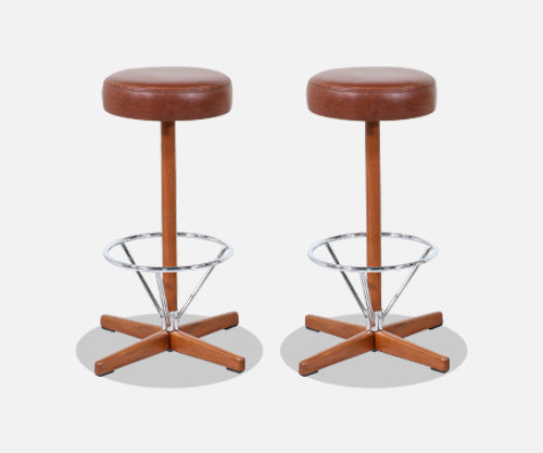 Borje Johanson Teak & Chrome Swivel Bar Stools for Johanson Design