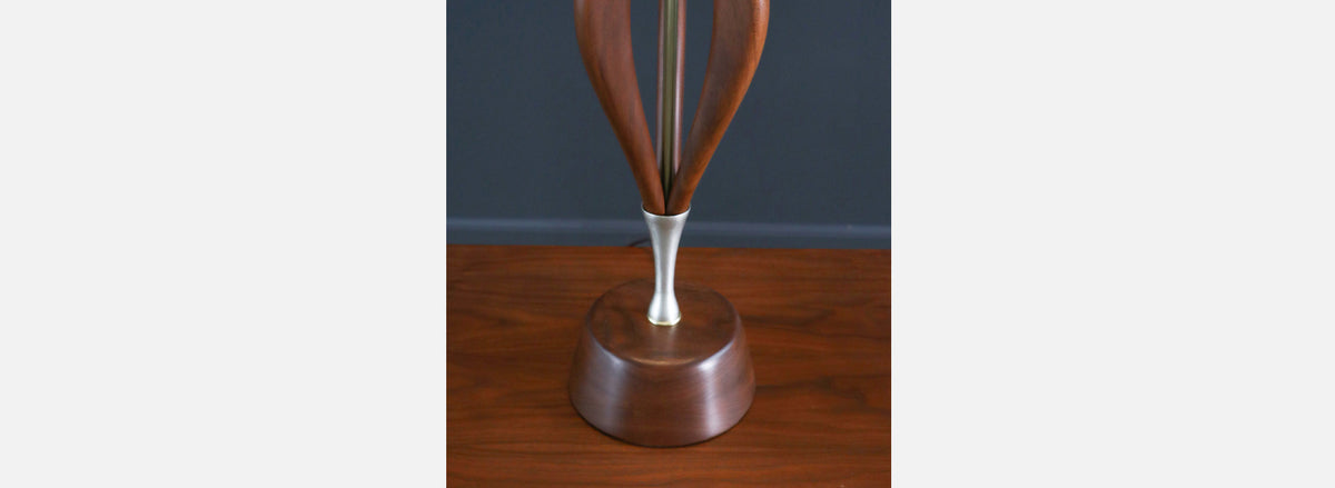 Mid-Century Modern Sculpted Walnut Table Lamp by V.H. Woolums