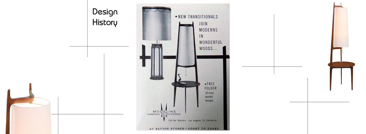 California Modern Sculpted Walnut Floor Lamp with Side Table by Modeline