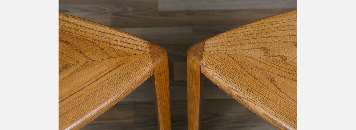 Mid-Century Modern Triangular Oak Tri-Leg Side Tables