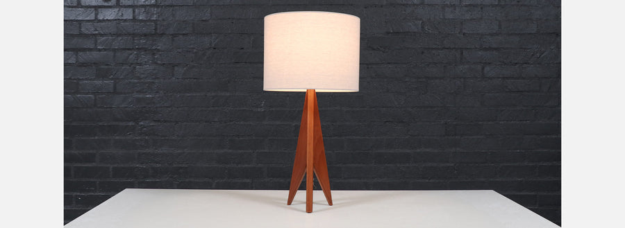 Danish Modern Tripod Sculpted Teak Table Lamp