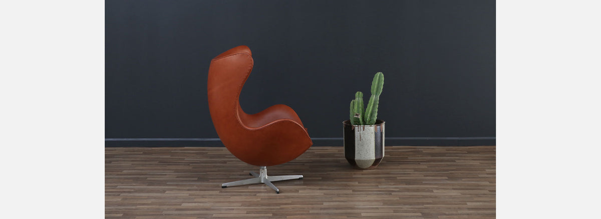 Vintage Arne Jacobsen Cognac Leather "Egg" Chair 