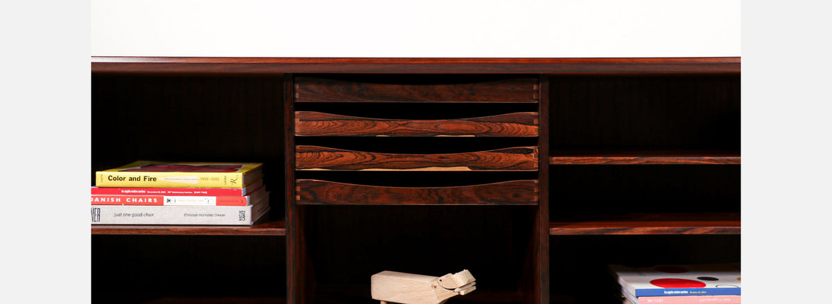 Svend A. Larsen Rosewood Tambour-Door Credenza for Faarup Møbelfabrik