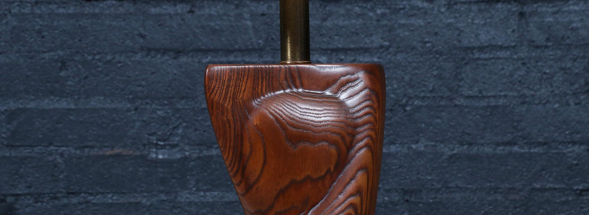Lynn Lawrence Carved Biomorphic Oak Table Lamp for Modeline of CA