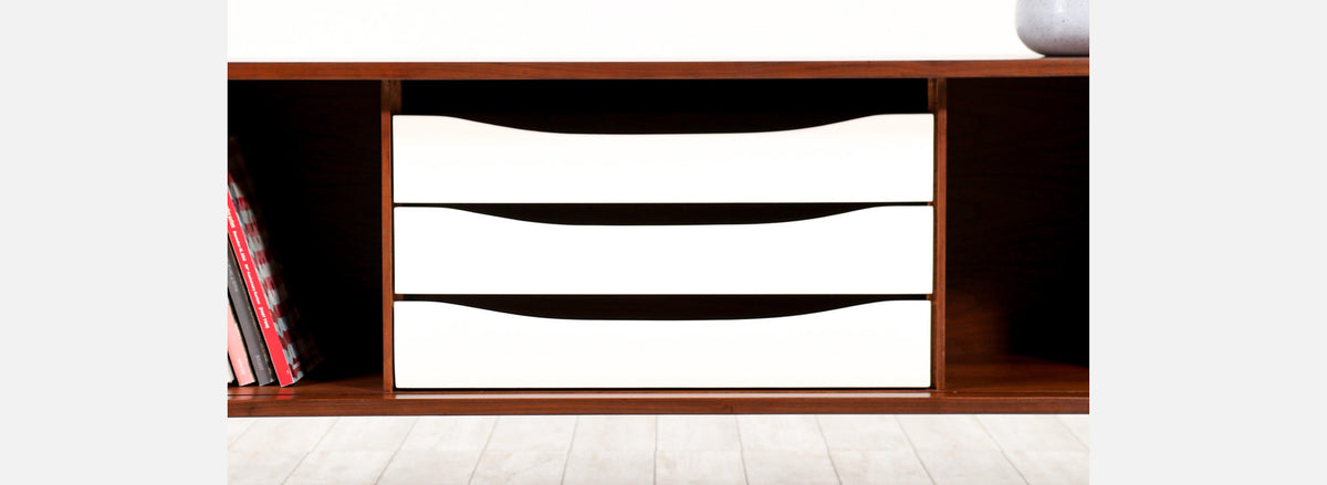 Vintage Merton L. Gershun Tambour-Door Walnut Credenza for Dillingham