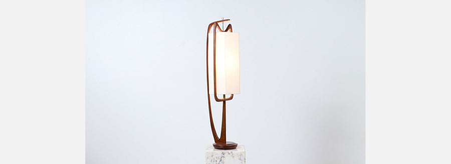 Modeline of California Sculpted Walnut Lamp with New Linen Shade