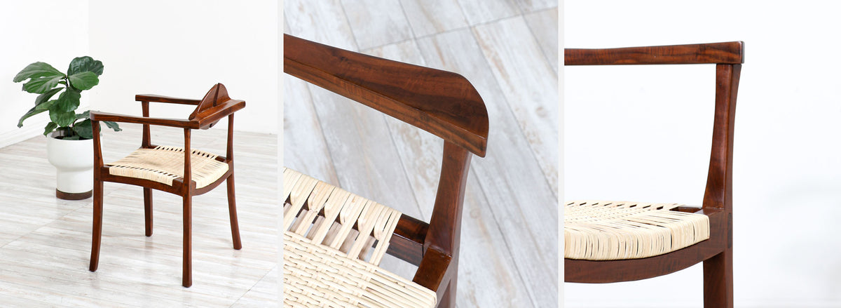 California Modern Walnut & Cane Arm Chair by Gene L. Hackleman