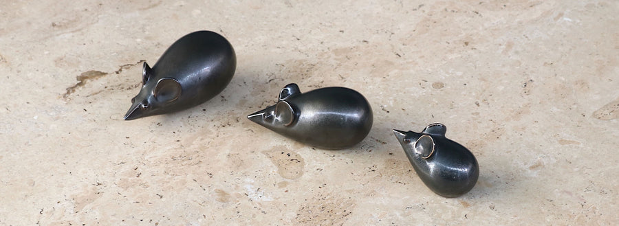 Vintage Glazed Ceramic Family Mice Set