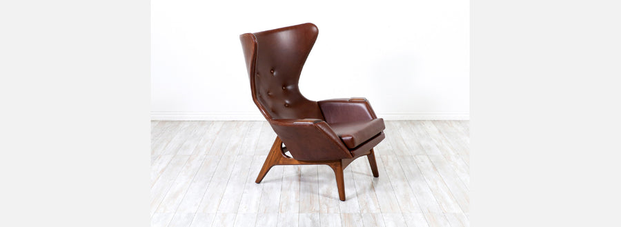 Adrian Pearsall Wing Back Cognac Leather Lounge Chair 