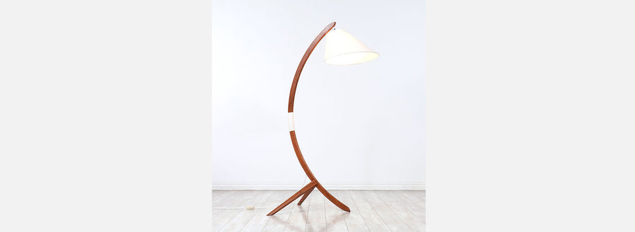 Danish Modern Sculpted Teak Arch Tripod Floor Lamp 
