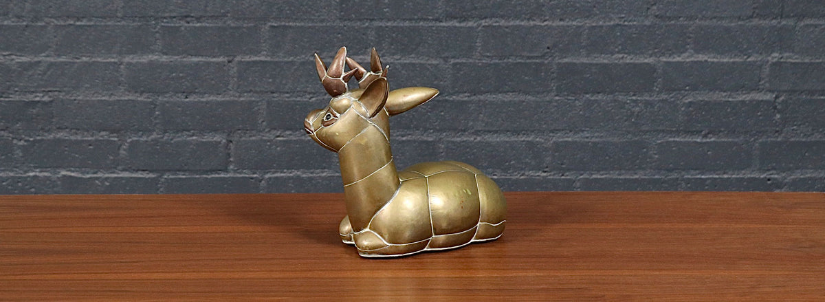 Mexican Modernist Brass & Copper Deer Sculpture by Sergio Bustamante