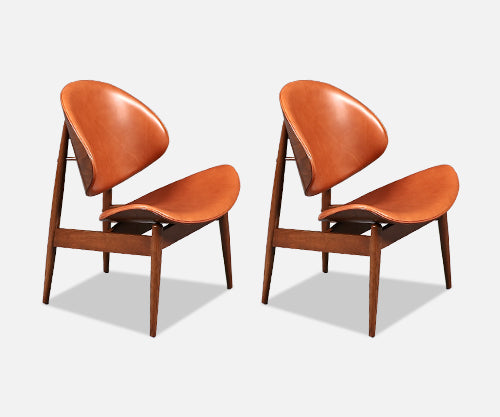 Mid Century "Clam Shell" Leather Chairs by Seymour J. Wiener for Kodawood