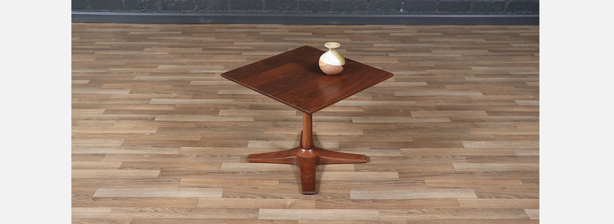 Mid-Century Modern Walnut Pedestal Side Table w/ Star Base