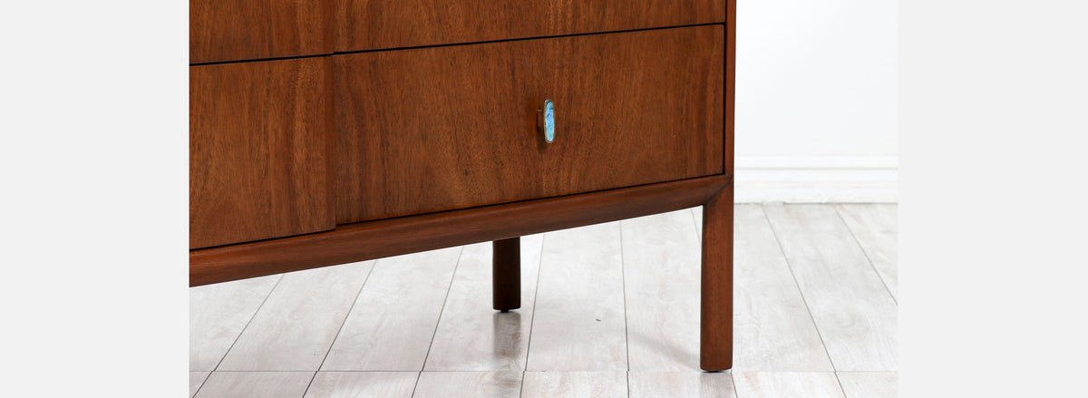 Mid-Century Modern Dresser with Turquoise Enameled Inlaid Pulls 