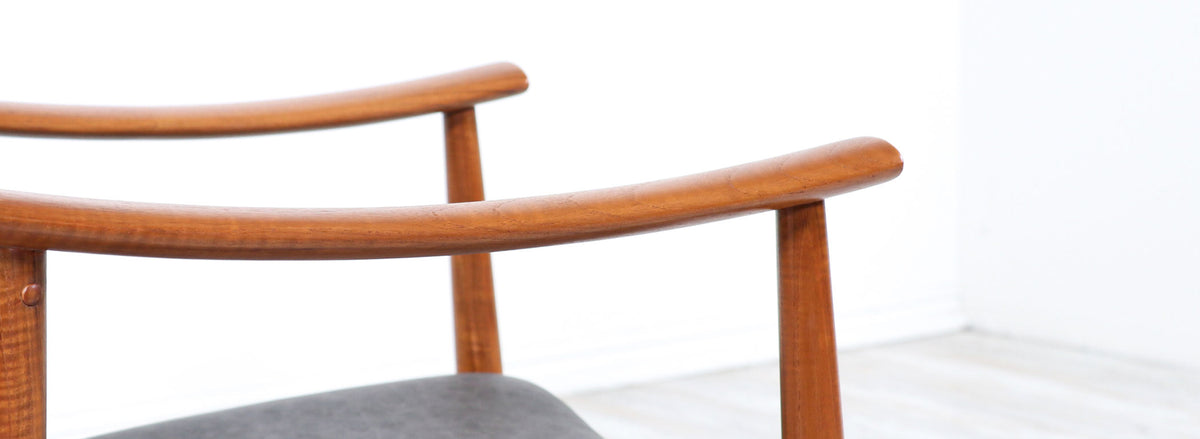 Norwegian Modern Sculpted Teak & Leather Arm Chairs by Gerhard Berg