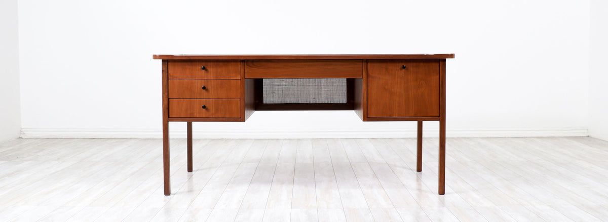 Jack Cartwright Walnut & Cane Executive Desk for Founders Co.
