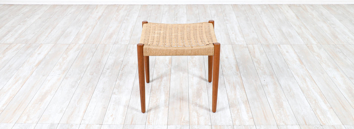 Hans Olsen Teak & Rush Chord Stool for Frem Rojle