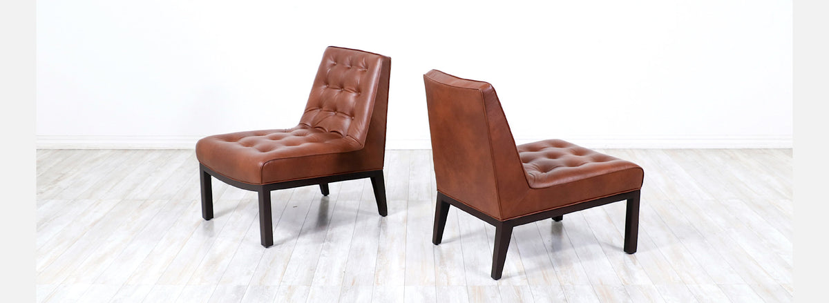 Edward J. Wormley Cognac Leather Slipper Chairs for Dunbar