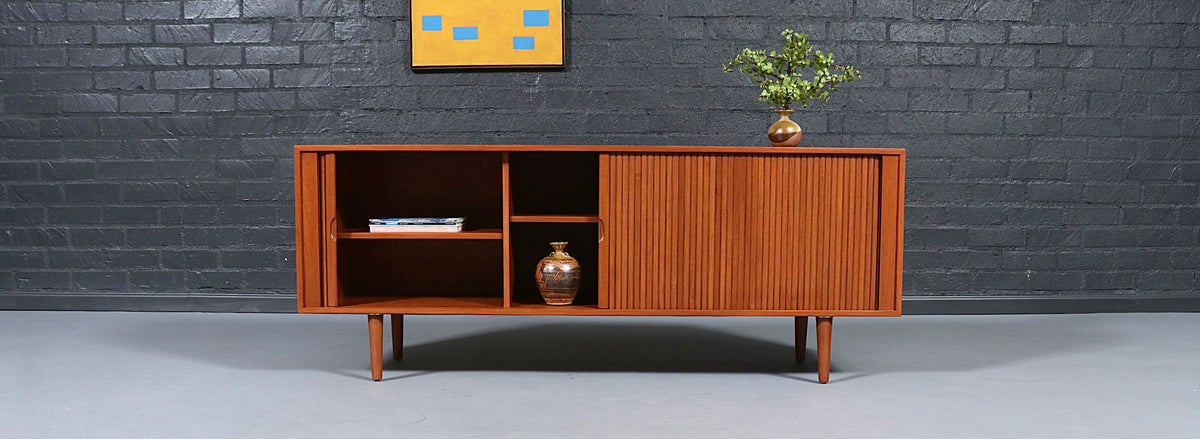 Custom Tambour-Door Teak Credenza by Danish Modern L.A.