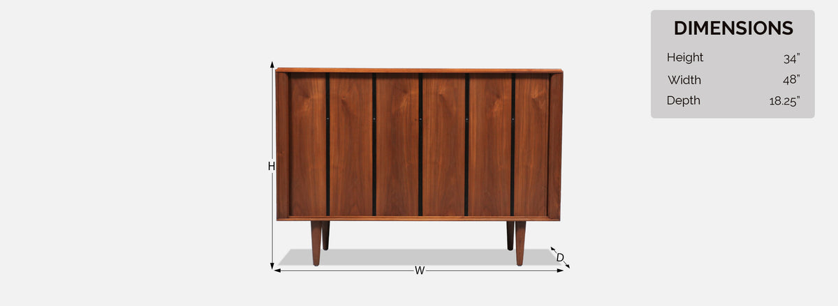 California Modernist Tambour-Door Walnut Credenza by Barzilay