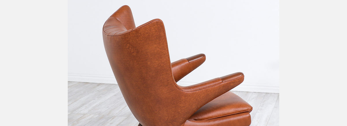 Hans J. Wegner Cognac Leather “Papa Bear” Chair with Ottoman for A.P. Stolen