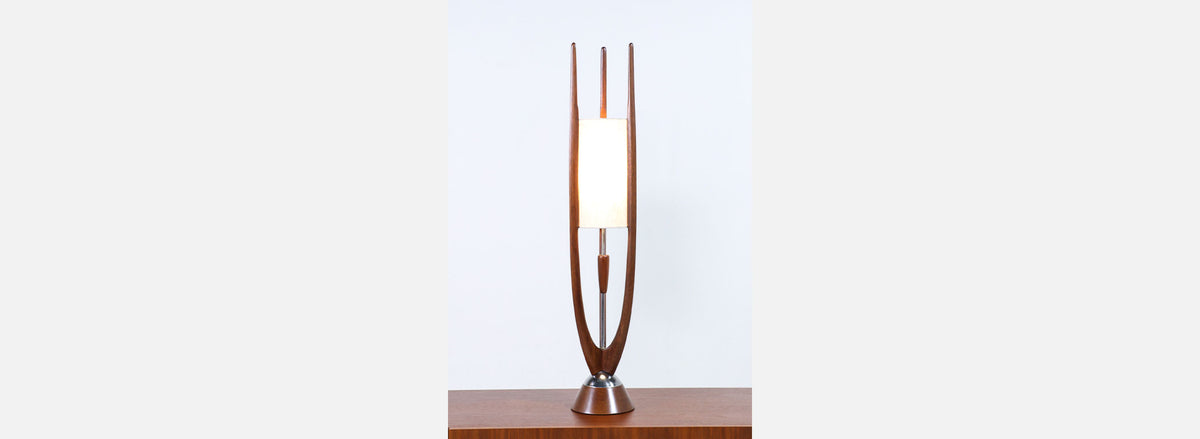 John Keal Sculpted Walnut & Chrome Table Lamps for Modeline