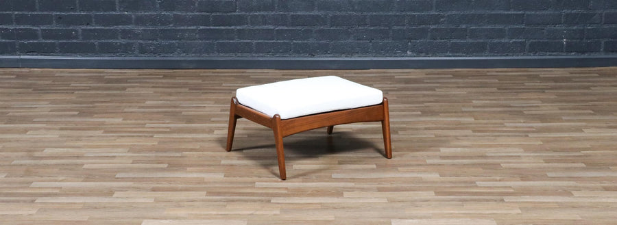 Mid-Century Modern Sculpted Walnut & Tweed Stool
