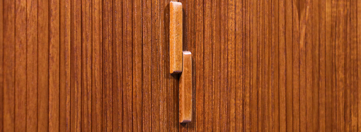 Danish Modern Tambour-Door Teak Corner Cabinet 