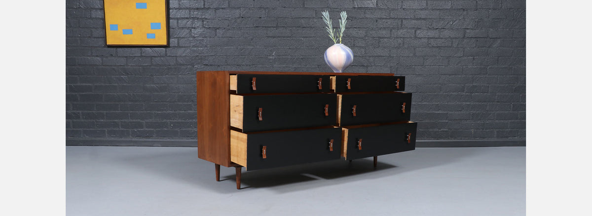 California Modern Two-Tone Black Lacquered Dresser by Stanley Young