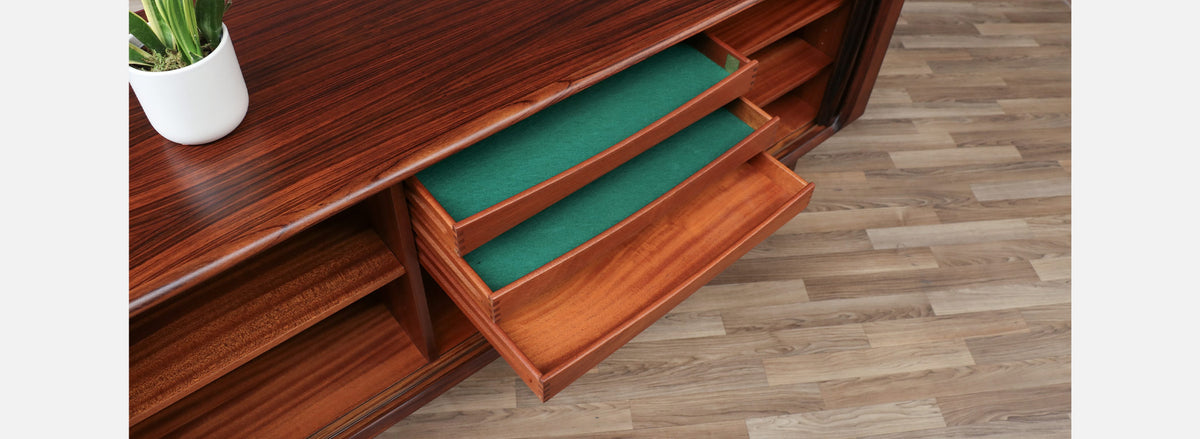 Danish Modern Tambour-Door Rosewood Credenza by Bernhard Pedersen
