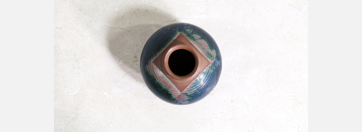 Robert Maxwell Studio Stoneware Ceramic Vase with Blue & Green Glaze