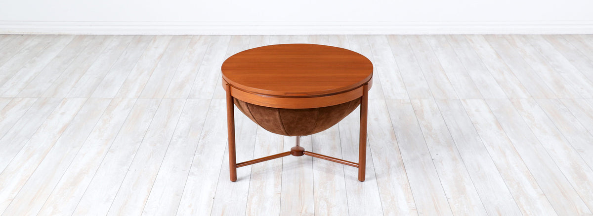 Rastad & Relling Teak & Leather Side or Sewing Table for Rasmus Solberg