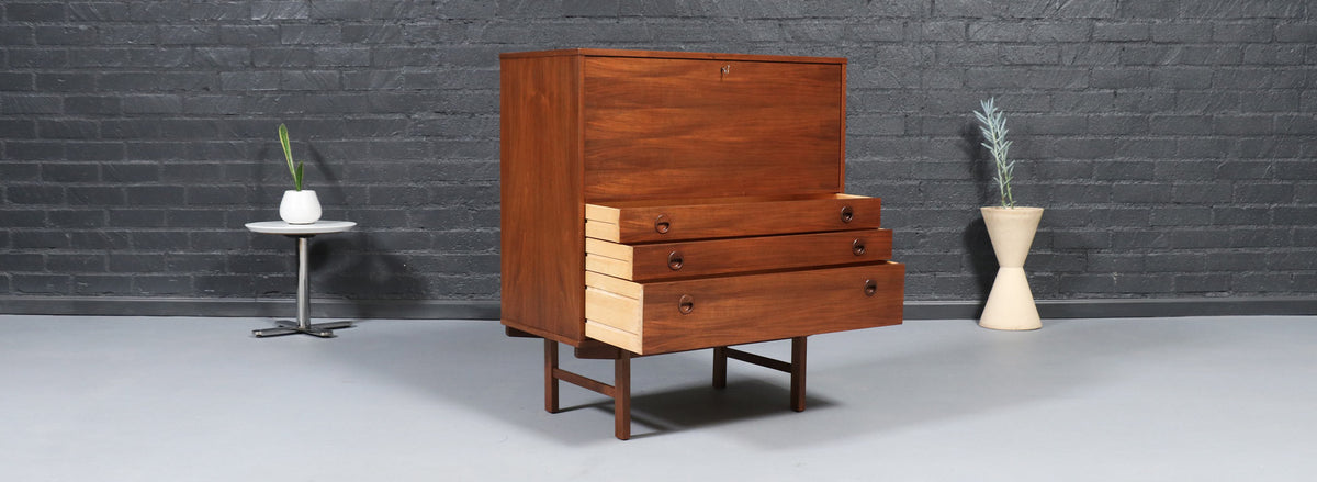 Yngve Ekström Walnut Drop-Leaf Writing Desk for Dux