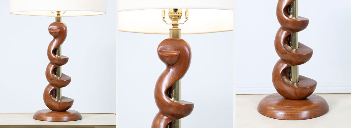 Mid-Century Modern Spiral Wood Table Lamps by Light House Co.