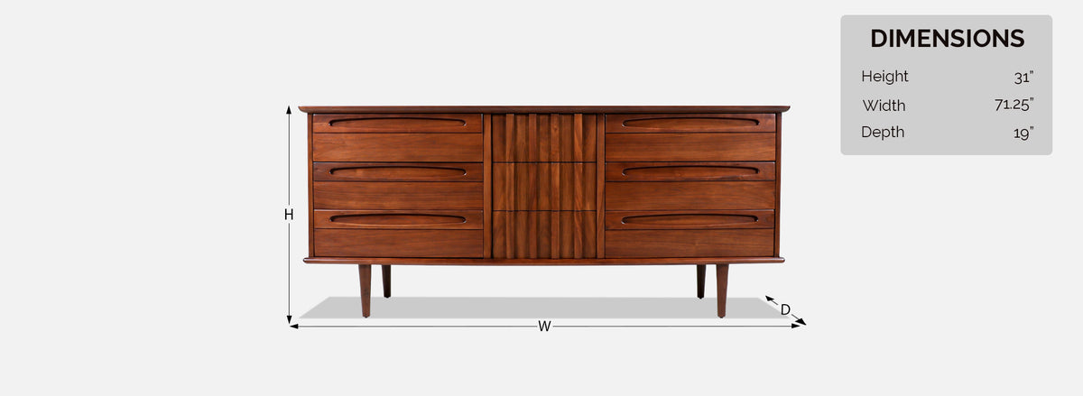 Mid-Century Modern 9-Drawer Dresser by American of Martinsville 
