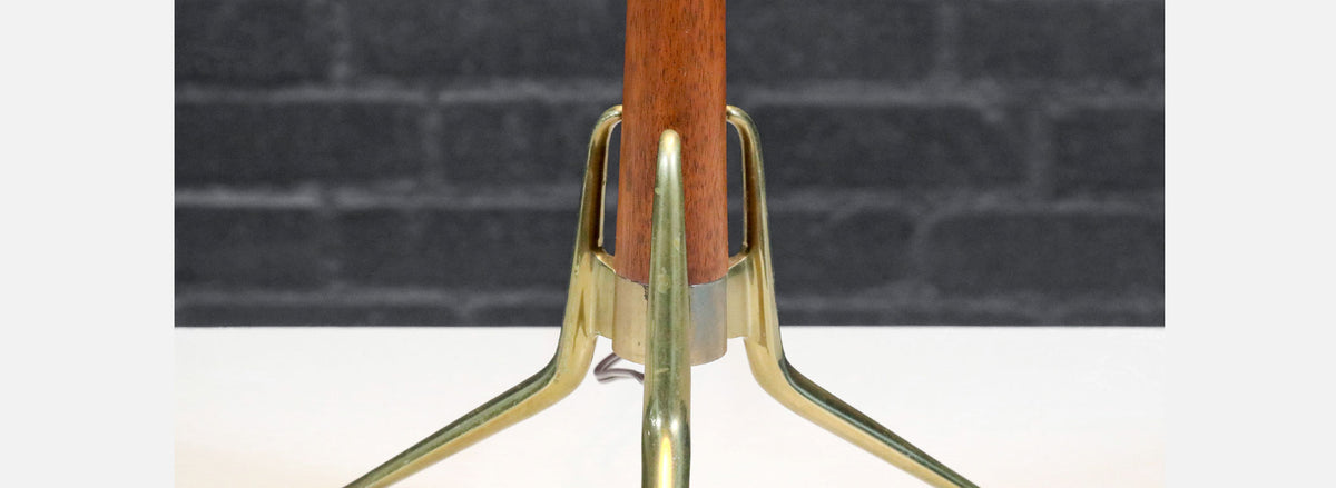 Gerald Thurston Tripod Sculpted Brass & Walnut Table Lamp