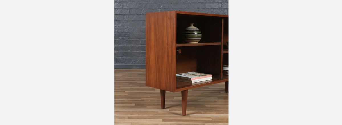 Custom Made Walnut Bookcase w/ Glass Doors by Danish Modern LA