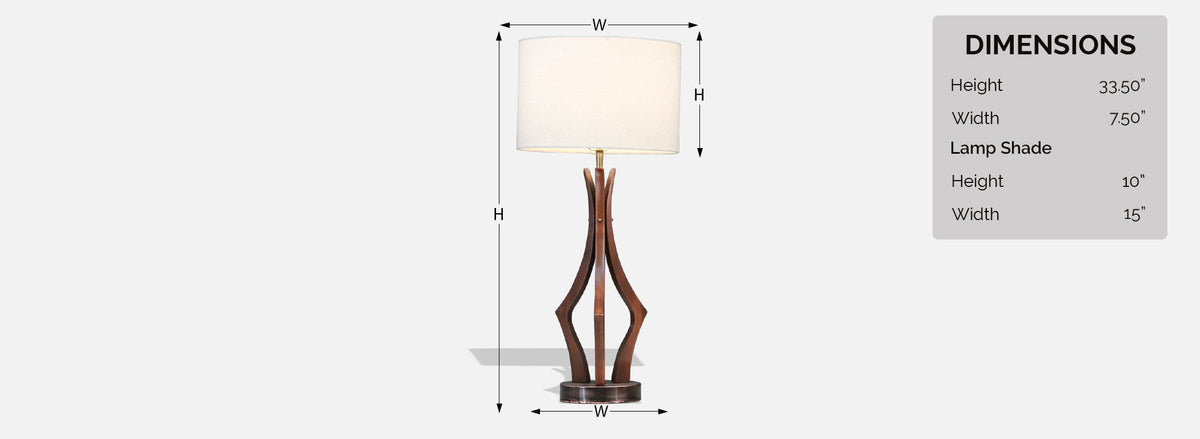 Mid-Century Sculpted Walnut with Brass Accent Table Lamp