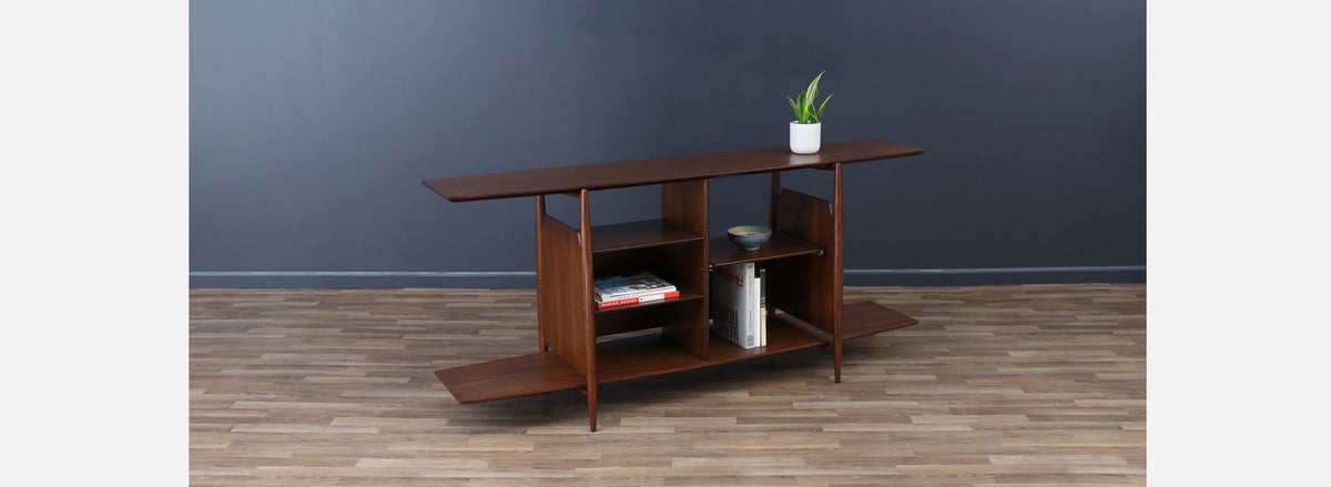 Mid-Century Modern Sculpted Walnut Tier Bookshelf