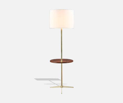 Mid-Century Sculpted Brass Tripod Floor Lamp w/ Side Table by Laurel