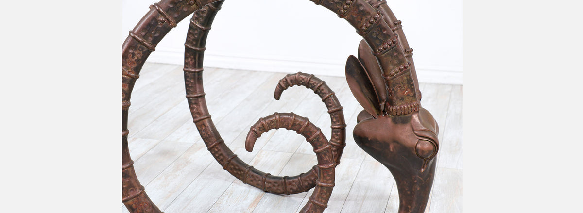 Mid-Century Modern Bronze Rams Head Ibex Dining Table
