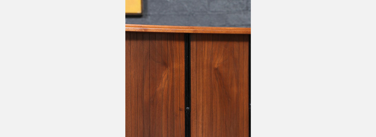 California Modernist Tambour-Door Walnut Credenza by Barzilay