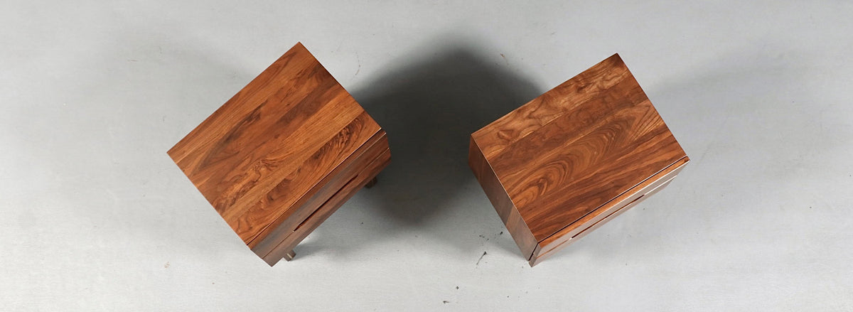 Mid-Century Modern Walnut Night Stands w/ Metal Accents