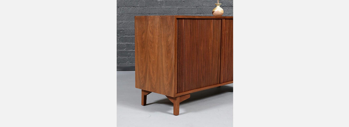 Vintage California Modern Tambour-Door Walnut Credenza by Barzilay
