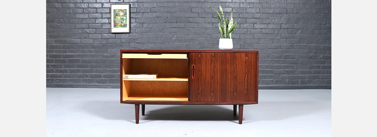 Danish Modern Rosewood Credenza w/ Sliding Doors by Carlo Jensen