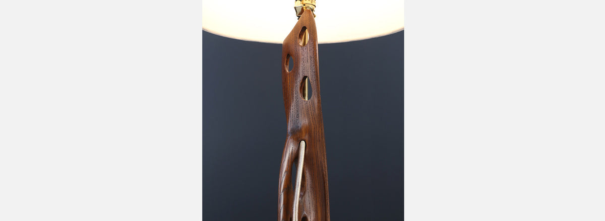 Mid-Century Modern Sculpted Wood & Brass Table Lamp by Lighthouse Co.