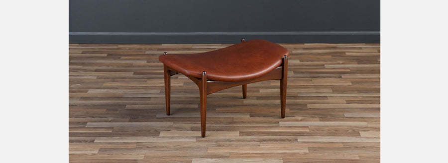 Ib Kofod-Larsen Cognac Leather Stool for Selig
