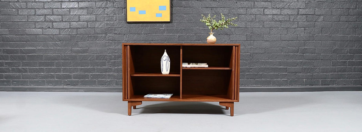 Vintage California Modern Tambour-Door Walnut Credenza by Barzilay