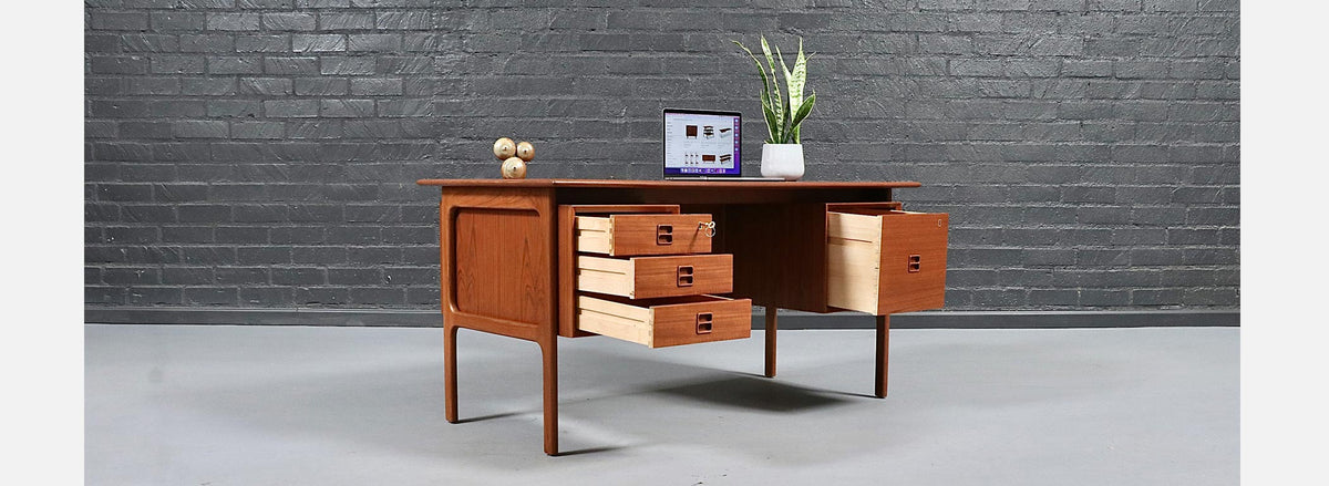 Erik Brouer Executive Teak Desk w/ Bookcase for Brouer Møbelfabrik