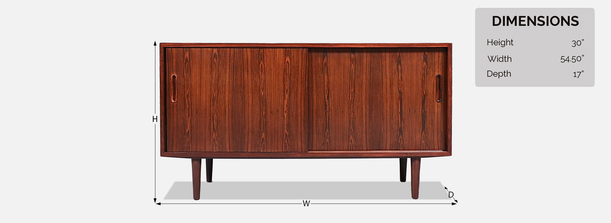 Danish Modern Rosewood Credenza w/ Sliding Doors by Carlo Jensen